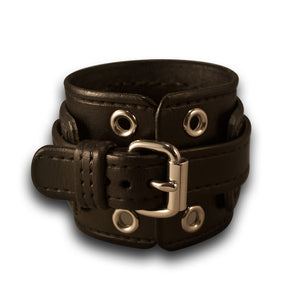 Rockstar Drake Leather Cuff Watch Band in Silver and Black-Custom Handmade Leather Watch Bands-Rockstar Leatherworks™