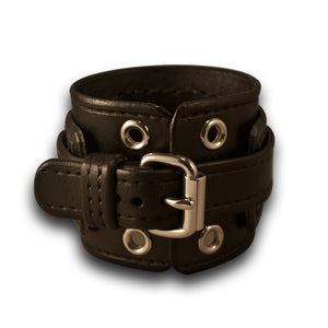 Silver and Black Rockstar Layered Leather Cuff Watch Band-Custom Handmade Leather Watch Bands-Rockstar Leatherworks™