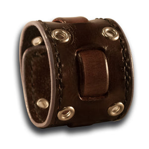Dark Brown Leather Cuff Wristband with Weaved Strap & Snap-Leather Cuffs & Wristbands-Rockstar Leatherworks™