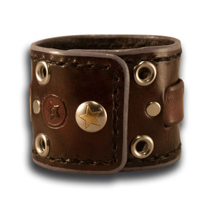 Dark Brown Leather Cuff Wristband with Weaved Strap & Snap-Leather Cuffs & Wristbands-Rockstar Leatherworks™
